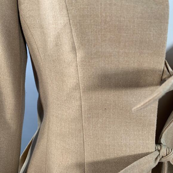 PAUW Size 2 Beige Wool Blend Pleated Shawl Lapel Tie Closure Jacket Blazer - Picture 5 of 8